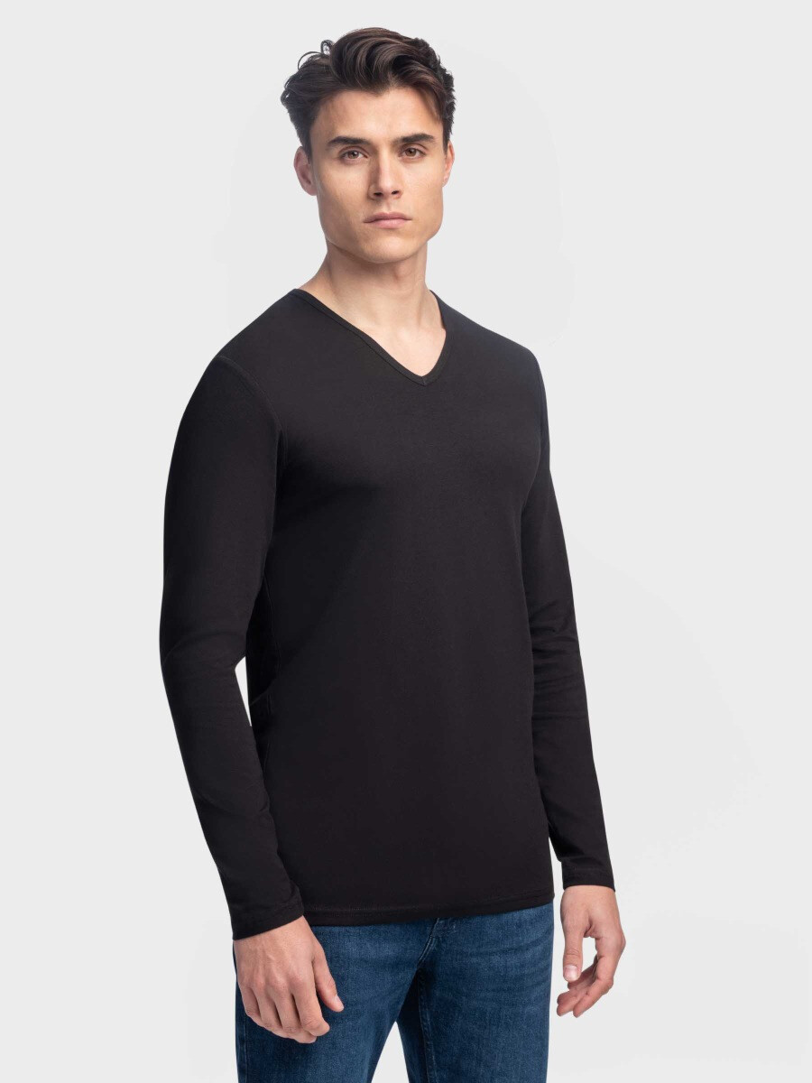 Bygger blyant død Extra Lang Longsleeve T-shirt Oslo Heren Zwart V-hals Slim Fit van Girav  95% katoen 5% elastaan