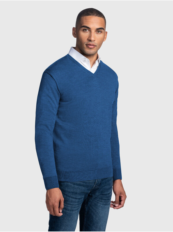 Kingston v-neck pullover, Jeans blue