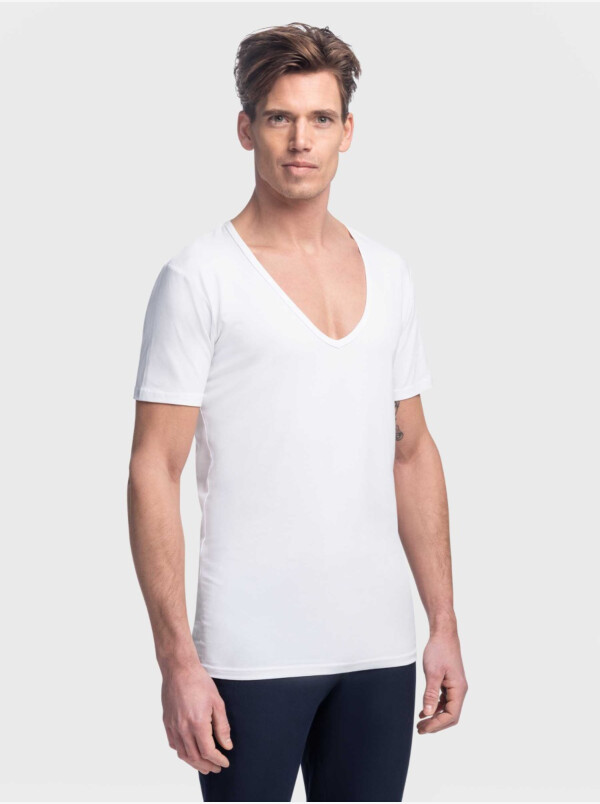Uitstralen wees gegroet Eentonig Girav Milano long white deep V-neck men's T-shirt 2-pack